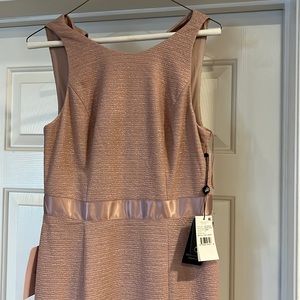 Adrianna Papell metallic knit long gown with satin ribbon at waist